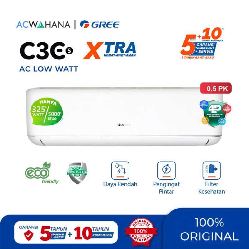 Review AC Terbaik: GREE Residential AC C3ES Low Watt Series 0.5 PK ｜ GWC-05C3ES