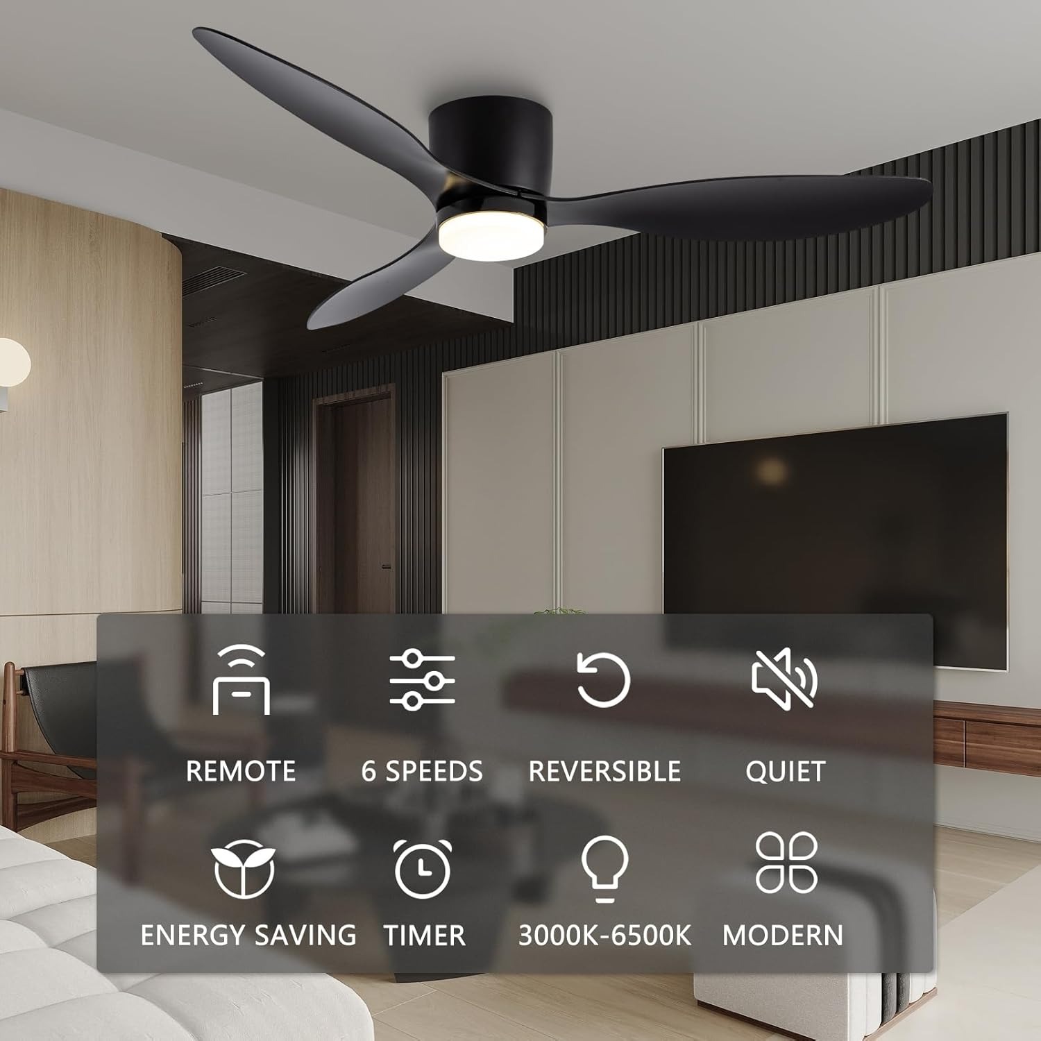 Kipas Angin Gantung LED 52 Inch FS2008, Pendingin Ruangan Modern