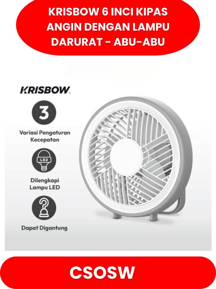 Kipas Mini Krisbow® 6 Inci dengan Lampu Darurat untuk Ruang Kecil